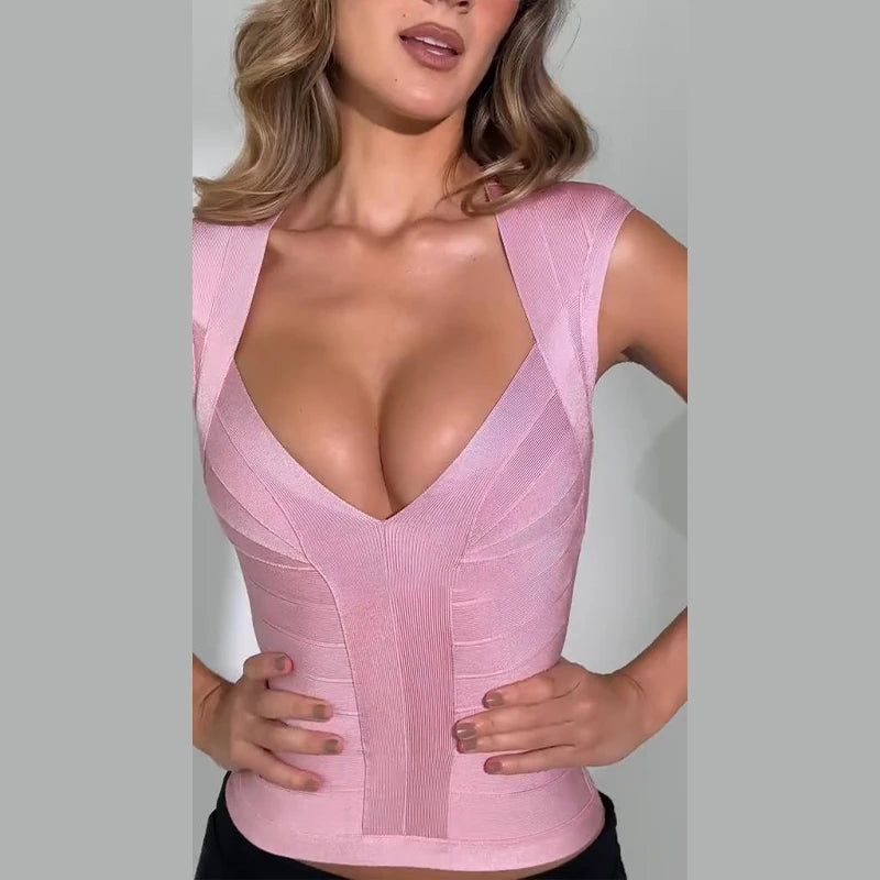 Sexy Slim Women's Blouse Elegant Deep V Neck Sleeveless Bodycon Party Evening Top Female 2026 Summer Fashion New Woman Clubwears