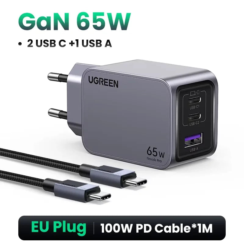 UGREEN 65W GaN Charger Type C Quick Charge 4.0 3.0 USB Charger For iPhone 18 17 16 Pro Macbook Air Laptop Tablet PD Fast Charger
