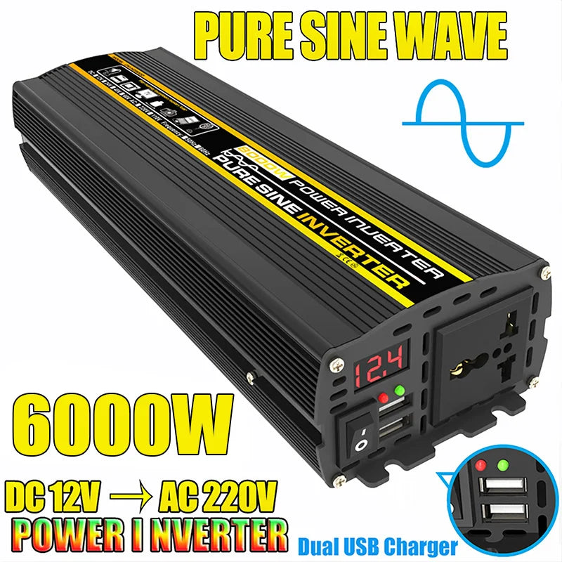 Pure Sine Wave Inverter DC 12V-AC 220V 3000W 4000W 6000W 8000W Portable Power Voltage Converter Car Home Outdoor Solar Inverter
