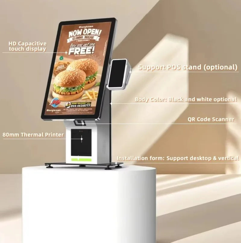 32 Android Self Ordering Kiosk for Restaurant Use Touch Screen Terminal with Receipt Printer and Menu Customization
