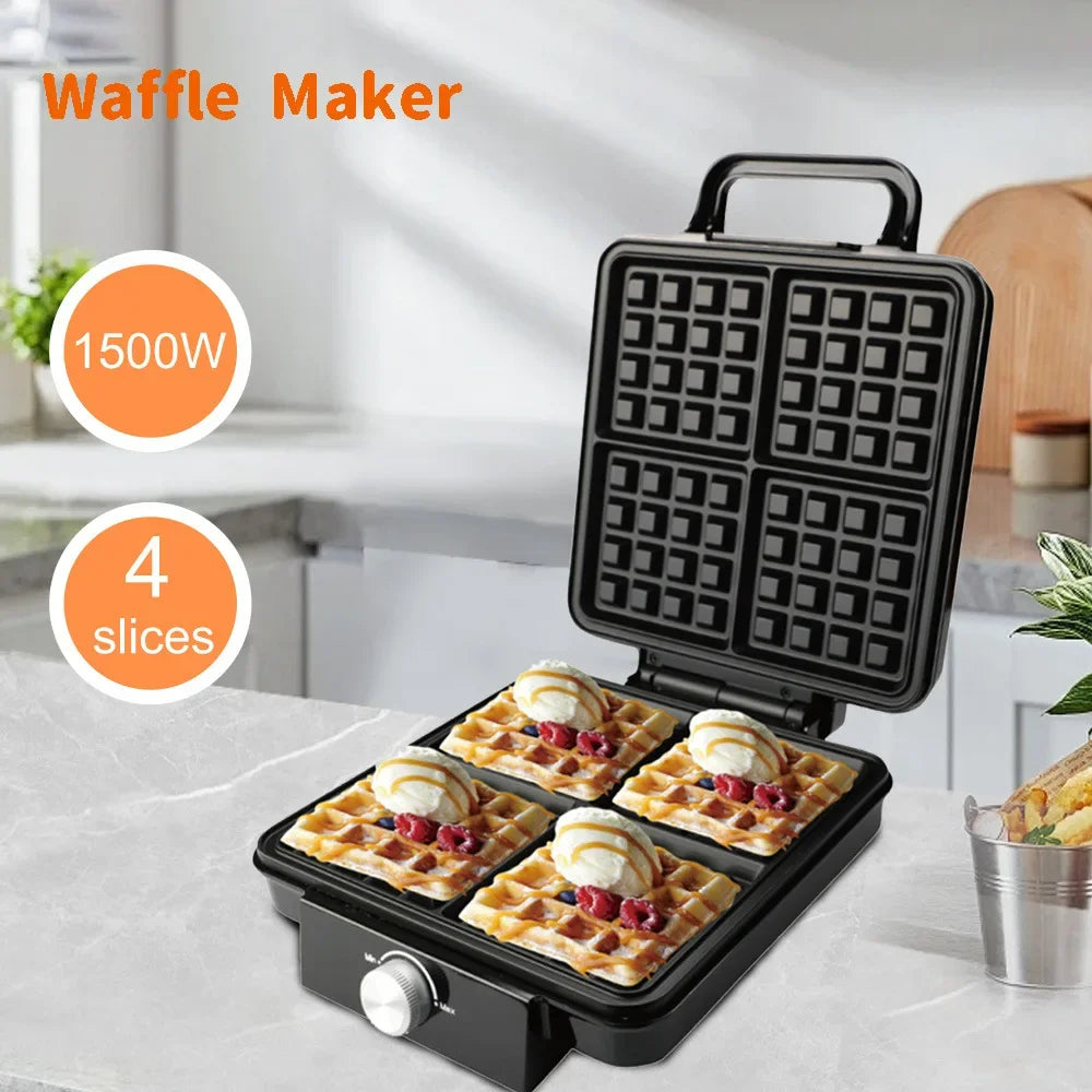 220V Fully Automatic 1500W Double-sided Heating Four-piece Waffle Machine, Breakfast Kitchen Sandwich Machine, Electric Cake Pan