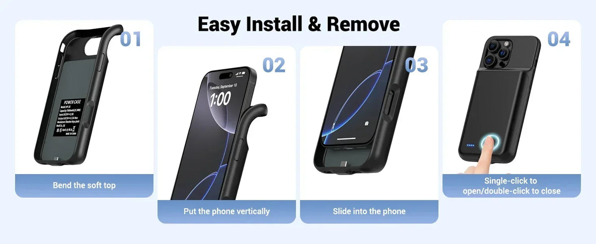 10000mah Smart Portable Battery Charger Case for IPhone 17 Air 12 13 Mini 14 15 Pro Max 16E 16 Plus 11 6 6S 7 8 Power Bank Phone