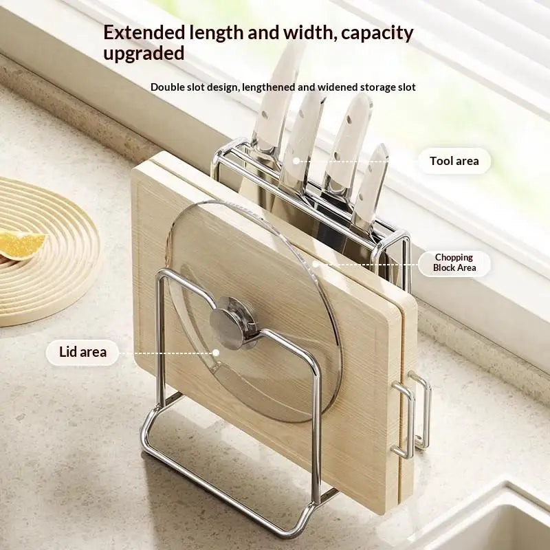Stainless Steel Knife Holder and Cutting Board Rack Kitchen Organizer for Knives Utensils and Storage