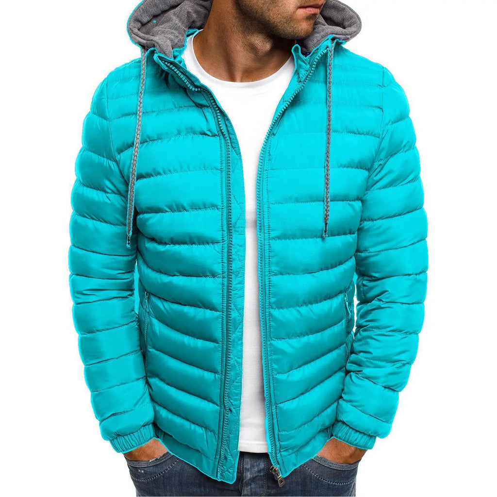 New men's cotton padded parka coat for autumn and winter men's solid color warm hooded zipper hooded coat