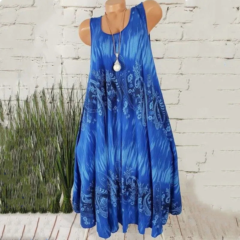 Women Dresses 2026 Summer fashion floral digital printed sleeveless mid calf dresses women's clothing vestidoes