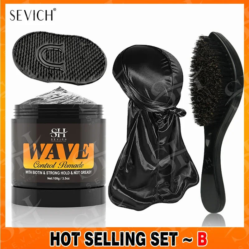 Biotin Wave Pomade For Deep Waves 360 Strong Hold Hair Styling Cream Wavy Hair Oil With Brush Waves Cream For African Black Men