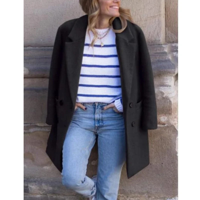 Wool Blends Winter Women's Jacket Lining Elegant Lapel Coat Double Breasted Minimalist Street Women's Jackets