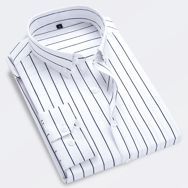2026 Men's Classic Striped Shirt, Single-breasted Long-sleeved Shirts Autumn New Top Red Blue Black Slim Version Male Chemise