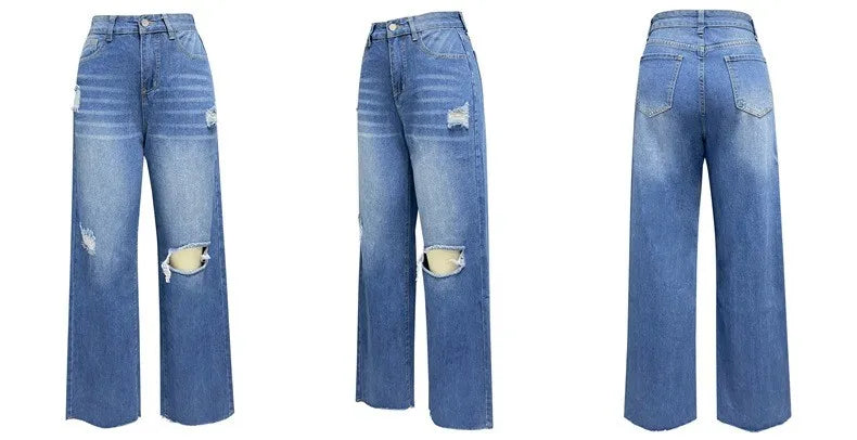 Baggy Jeans Women Flared Denim Pants High Waist Wide Leg Distressed Denim Jeans Light Wash Ripped Frayed Hem Jeans Pants