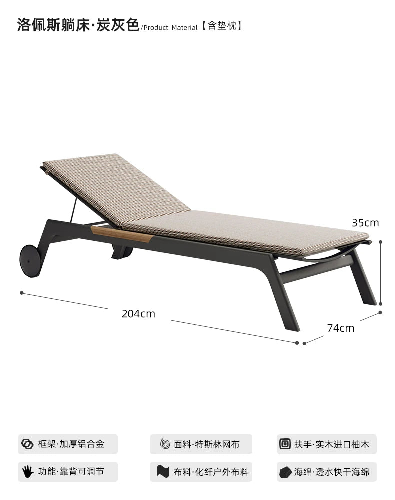 ZML Outdoor White Hotel Pool Sun Lounge Waterproof Seaside Beach Bed