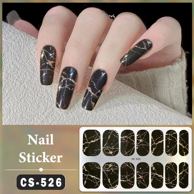 No Baking Lamp Waterproof Nail Wraps Full Cover Nail Stickers Firm And Not Easy To Fall Off 14 Nails/Set Multi Color Nail Patch