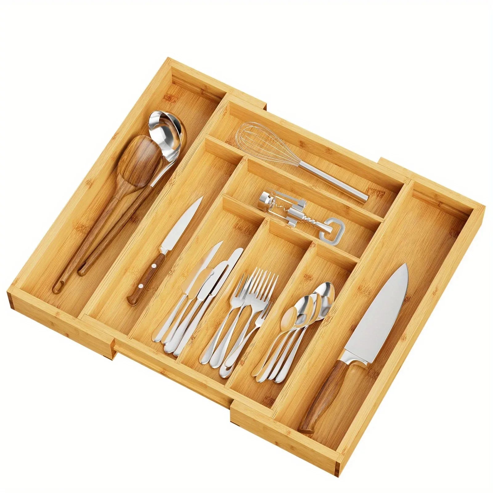 Adjustable Expandable Bamboo Drawer Organizer for Kitchen,Bedroom or Living Room-Ideal for Organizing Cutlery,Silverware& Knives