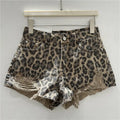 2026 Summer New Retro Leopard Print Ripped Edge Low Waist Denim Shorts Women