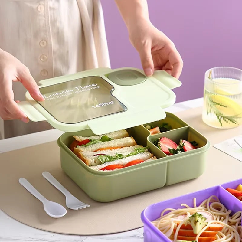 Bento Lunch Box Kid's Lunch Box Microwaveable Bento Box with Tableware Kawaii Heated 3 Grid Sandwich Snack Food Box Food Storage