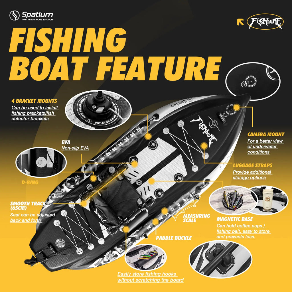 Spatium Fishing Kayak Fishing Paddle Board SUP Inflatable Stand Up Paddle Board 11'*48"*6", Fishing Boat with Swivel Seat