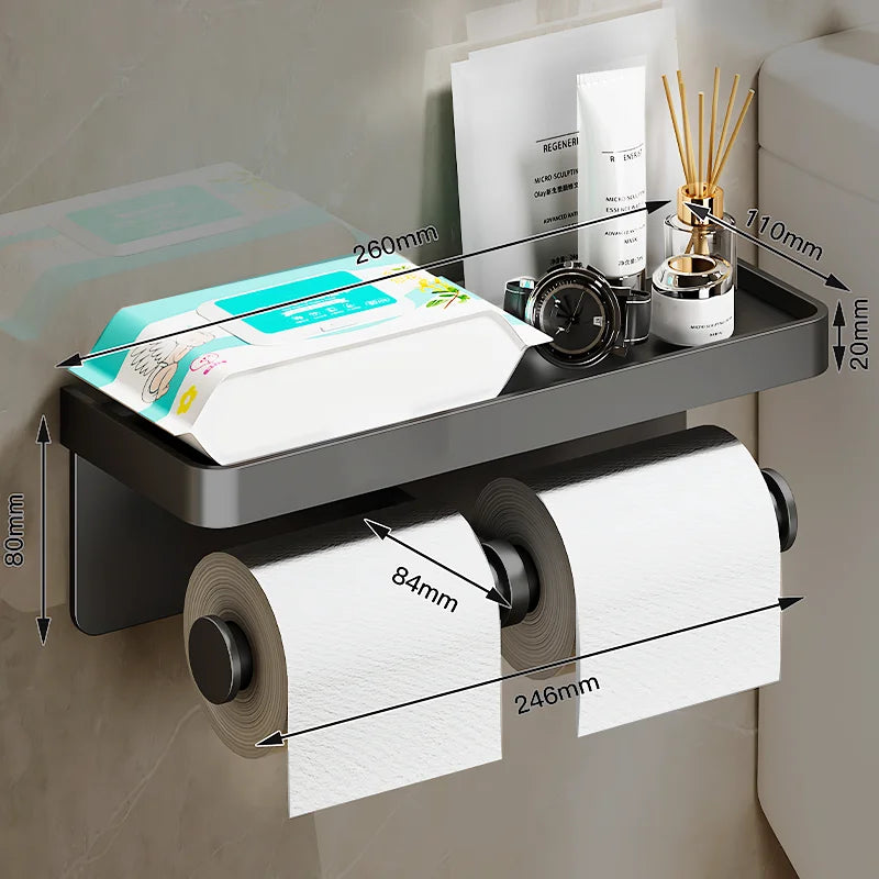 Aluminum Alloy Toilet Paper Holder Toilet Paper Holder Wall-Mounted Toilet Roll Shelf Phone Stand for Home Bathroom Accessories