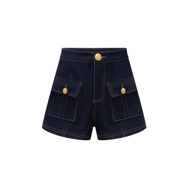 High-waisted denim shorts Y2k American dark blue women's 2026 spring and summer fashion hip-hop goth casual slim shorts