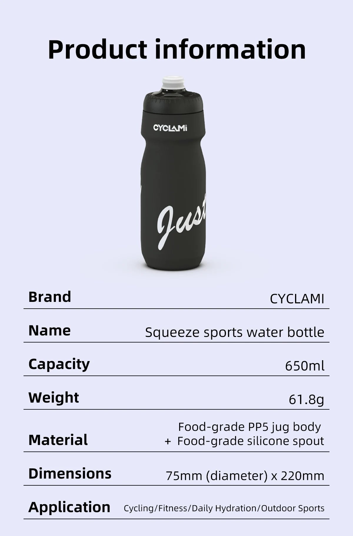CYCLAMI Cycling Water Bottle 650ml Ultra Light Leak-proof Squeezable Camping Hiking Sports Bicycle Kettle Rapha 750ml Kettle