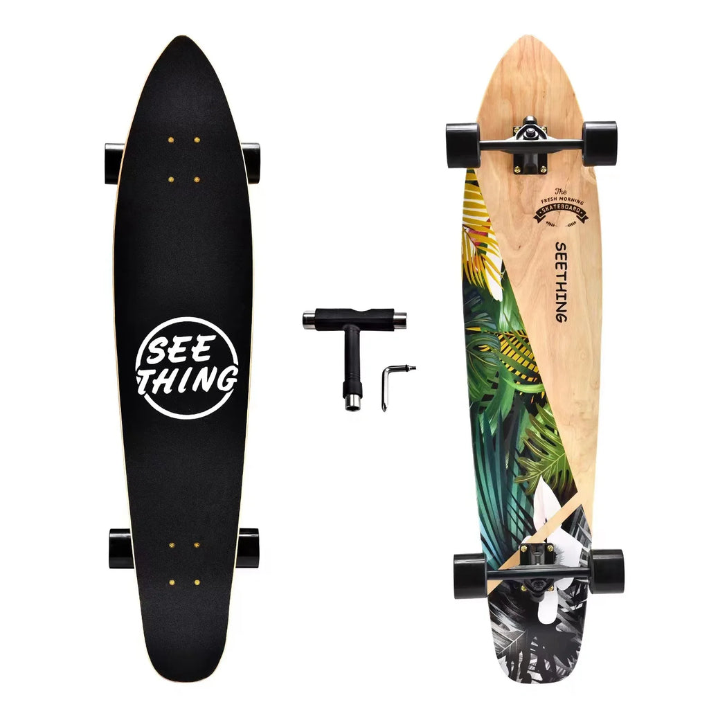 42 Inch Longboard Skateboard Complete Cruiser Single Kicktail Maple Wood for Adults Teens Beginners Dancing Street Sports