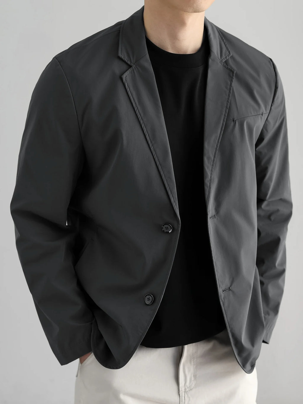 Lightweight Windproof Anti-Wrinkle Slim Fit Men's Business Casual Notch Lapel Suit Jacket Commuting Autumn Polyester Fiber
