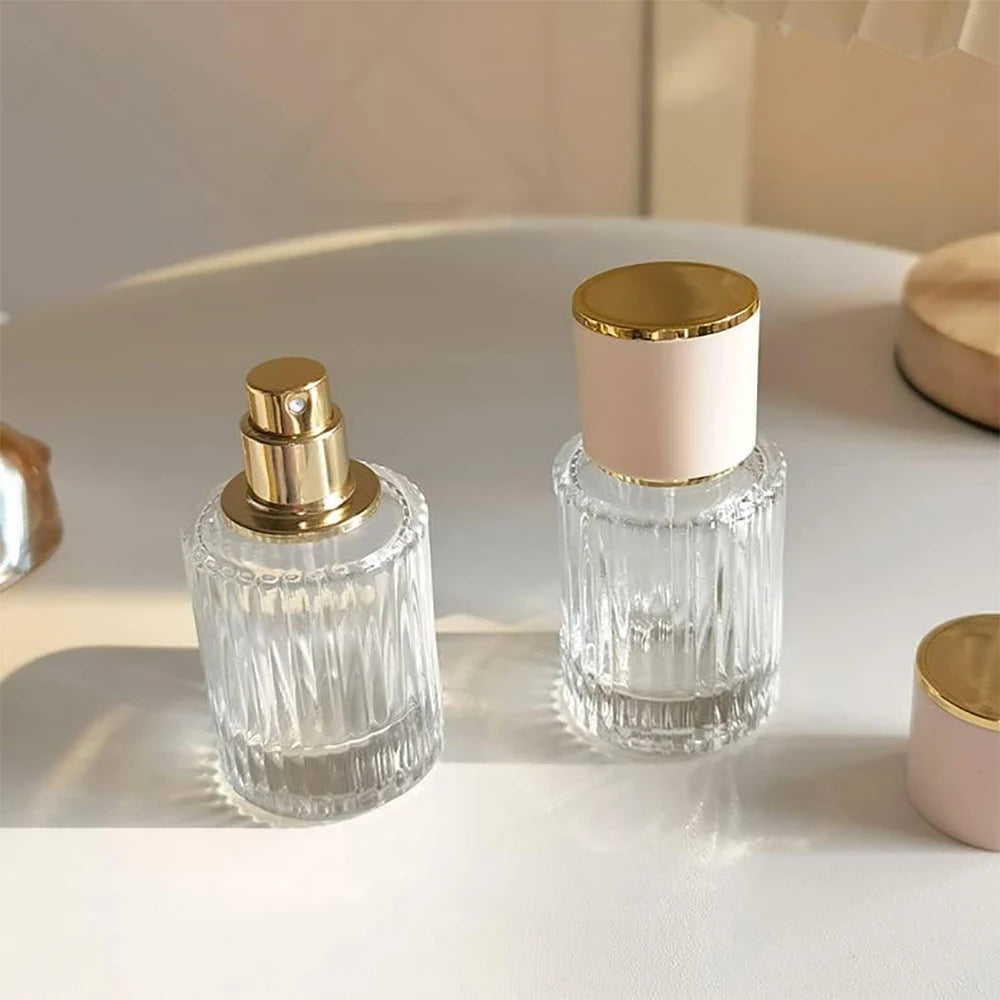 30/50/100ML Transparent Glass Perfume Bottles with Vertical Stripes Spray Atomizers for Essential Oils Fragrances Aromatherapy