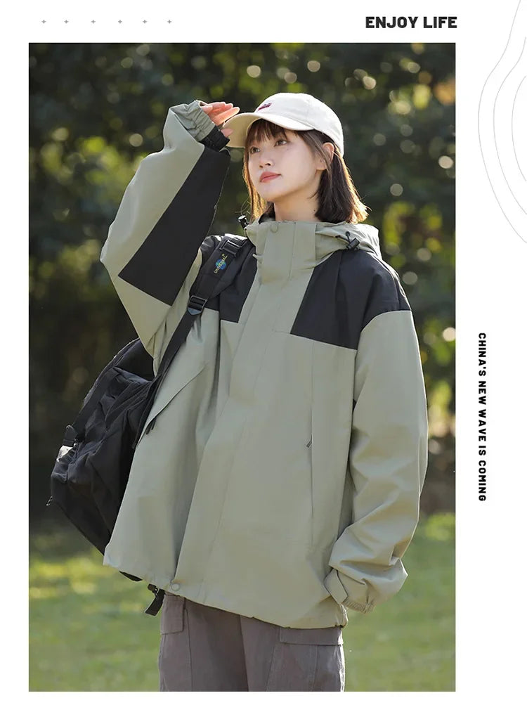 Women Outdoor Waterproof Cycling Jackets Autumn Winter Multi-Pocket Workwear Climbing Clothes Lightweight Loose Windbreaker Coat