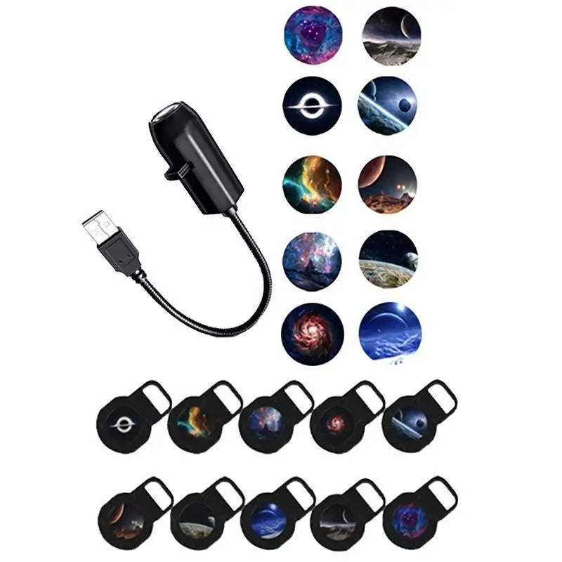 LED Star Galaxy Projector Lamp With 10 Projection Films Galaxy Planet Nebula Projection Light Car Bedroom Atmosphere Night Light