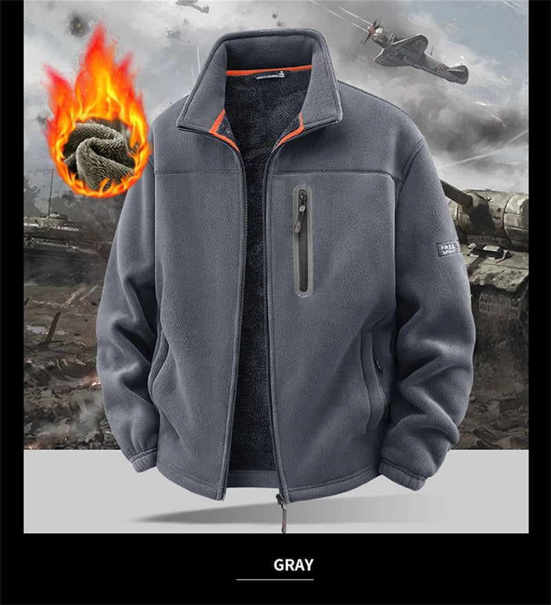 Solid Men's Fleece-Lined Bomber Jacket New Arrival Winter Windproof Stand-Collar Zip-Up Thicken Warm Plush Coat Fashion Clothing