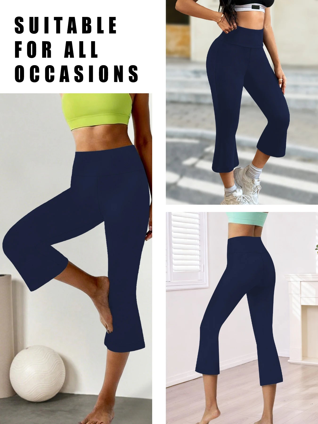 High Waisted Capri Pants For Women,Super Soft Tummy Control Flare Leggings,Workout Running Yoga Athletic Leggings