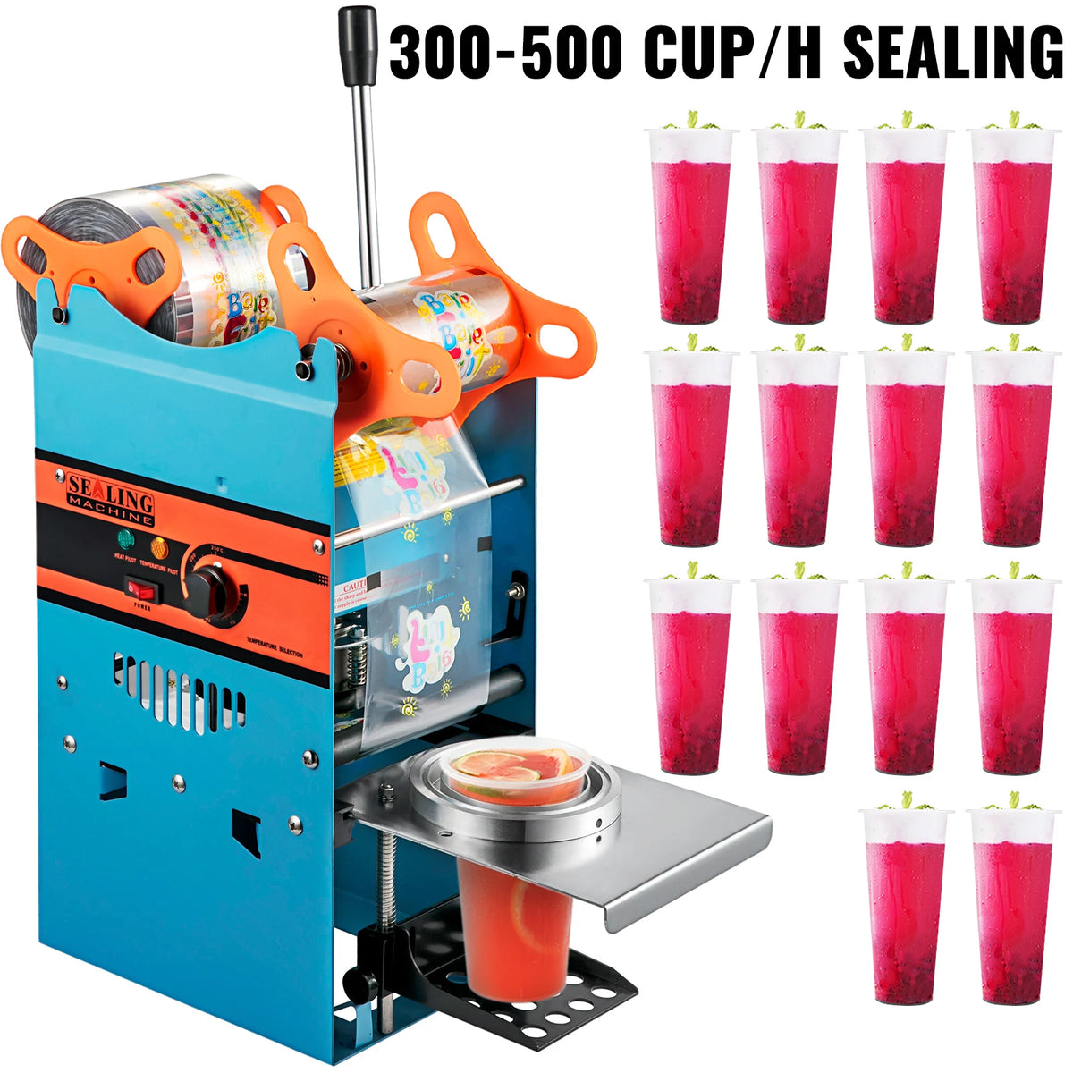 Manual Cup Sealer Machine 300-500 Cup/h with Heating Technology Boba Tea Cup Sealing Machine for 90/95mm Cup Diameter