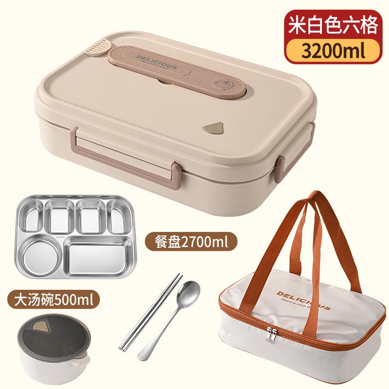 Portable Insulated Stainless Steel Lunch Box for Office Workers And Students Sealed Bento with Microwave Heating Food Container