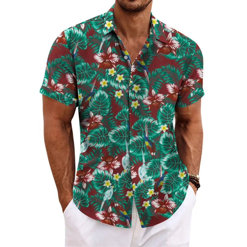 Men's Hawaiian shirt short sleeved printed button clothing summer beach shirt casual vacation comfortable and breathable