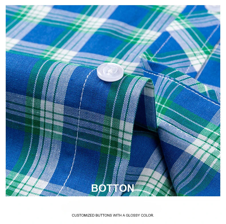 Fashion Korean Plus Size 8XL 100%Cotton Short Sleeve Shirts for Men Slim Fit Formal Plain Shirt Plaid Hawaiian Shirt Casual Top