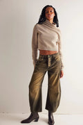 Cotton Denim Long Jeans for Women Trousers Casual High Waisted Jeans Cropped Pants Spring Summer Boho Beach Ladies Baggy Jeans
