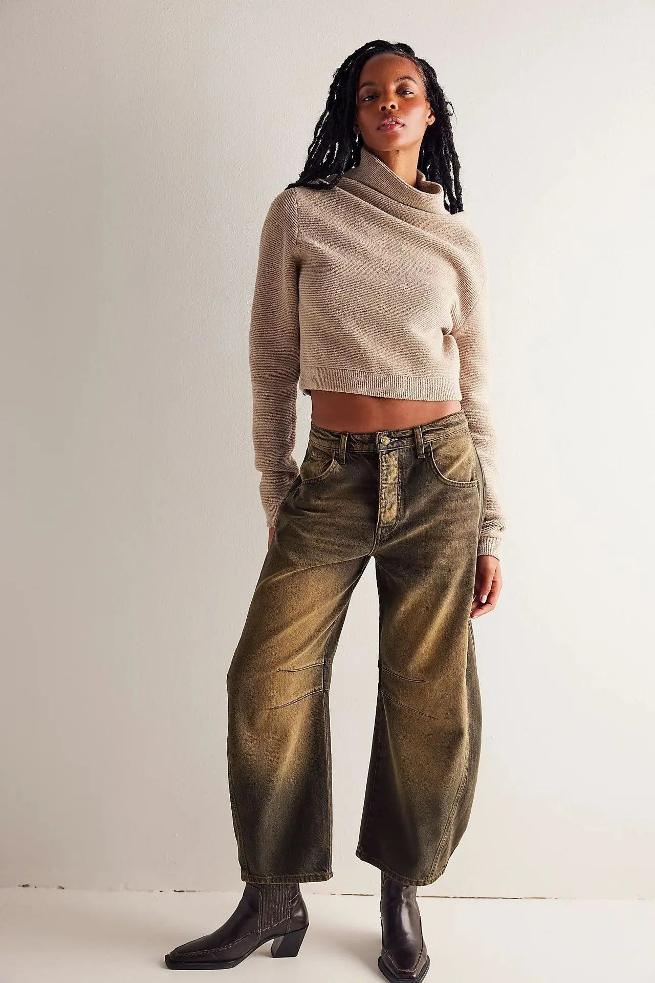 Cotton Denim Long Jeans for Women Trousers Casual High Waisted Jeans Cropped Pants Spring Summer Boho Beach Ladies Baggy Jeans