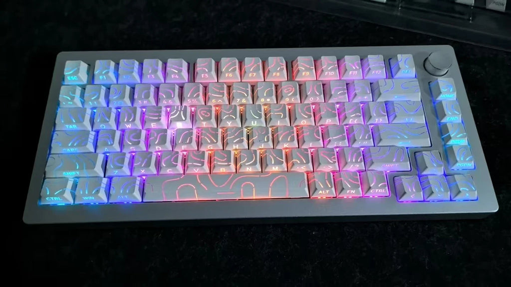 97 Keys White Contour Lines PBT Double Shot Keycaps Sidelit Light Backlit Translucent Cherry Profile for MX Mechanical Keyboards