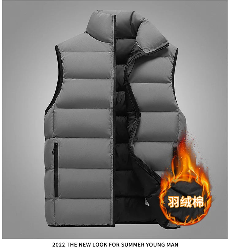 Male Stand Up Collar Vest Men Fashionable and Casual Waistcoats Thick New Vest for Autumn and Winter Men Cool and Warm Clothes