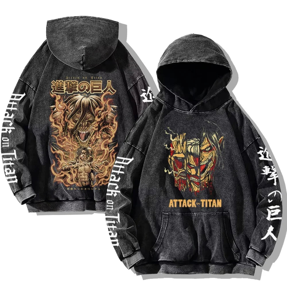 Vintage Washed Men's Hoodies Shield Print Hooded Sweatshirt Hip Hop Streetwear Y2K Hooded Pullover Y2K Loose Casual Tops
