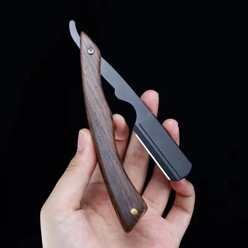wooden trimmer manual shaver professional straight edge stainless steel sharp barber razor folding shaving blade shave beard cut