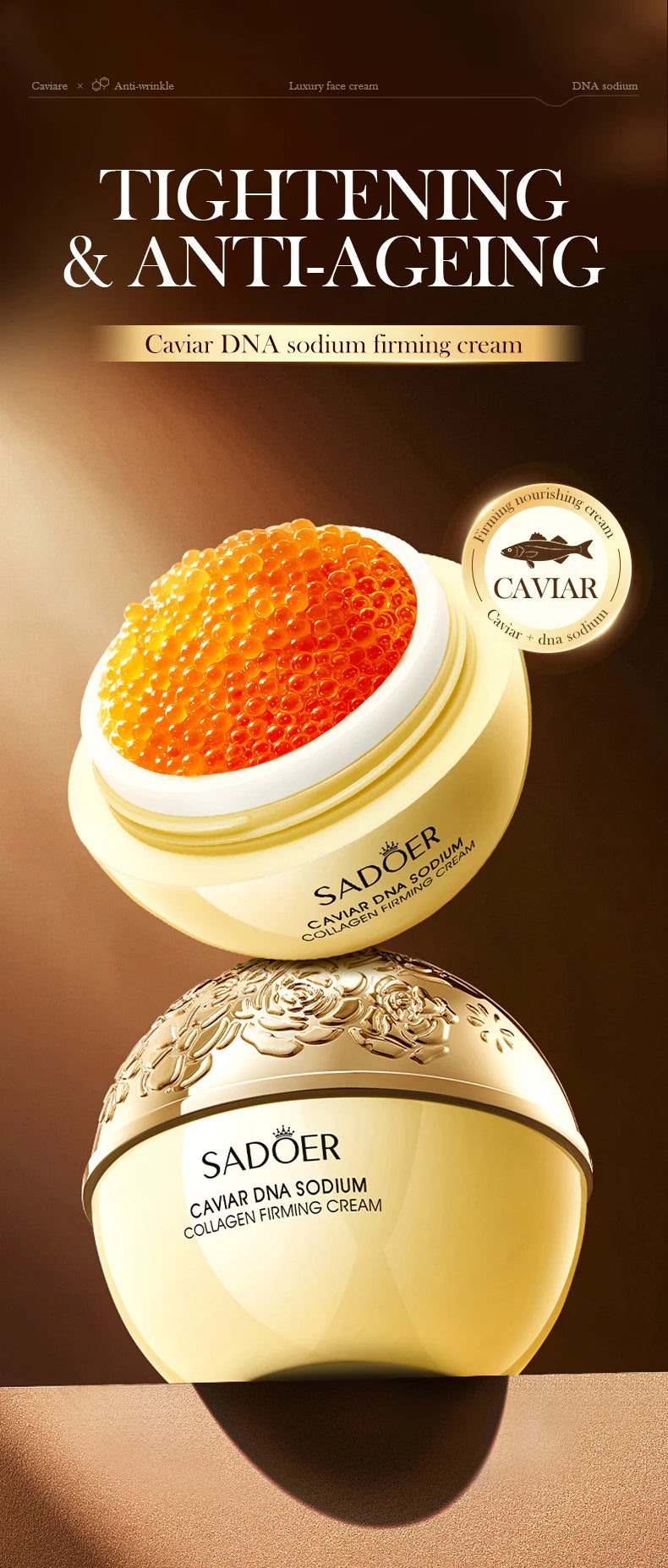 Caviar Firming Wrinkles Face Cream Collagen Lightening Fine Lines Deep Hydration Moisturizing Smooth Brighten Skin Care Products