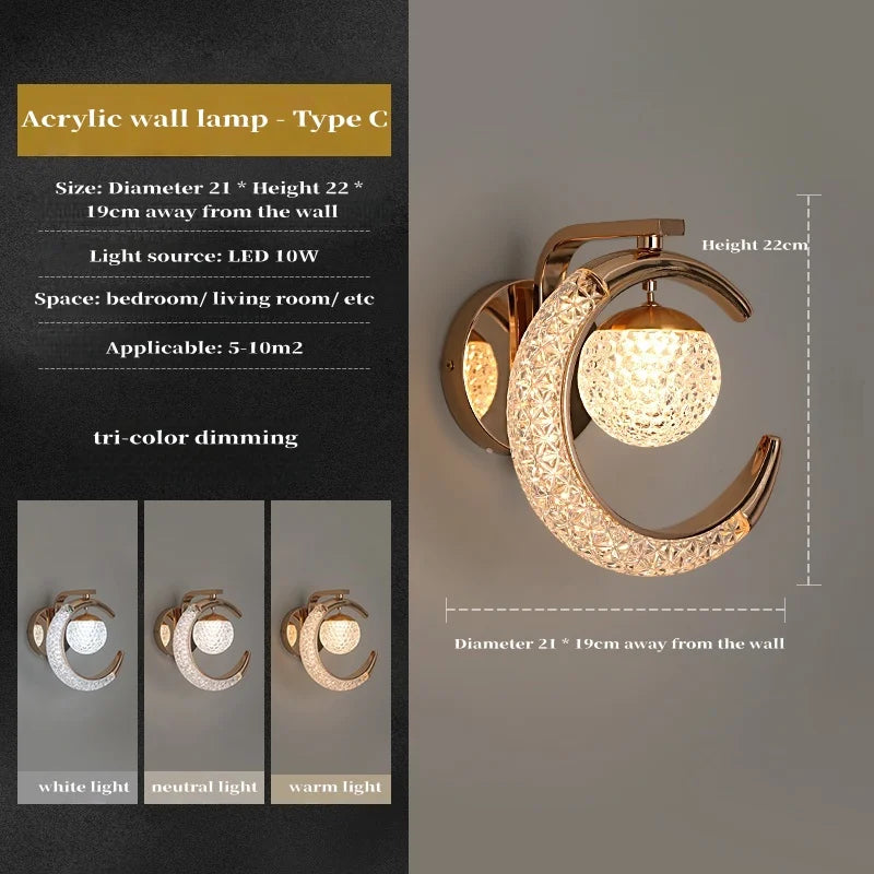 Light Luxury Led Wall Lamp Home Decoration Bedroom Bedside Lamp Living Room Hotel Dining Room Background Staircase Wall Lamp