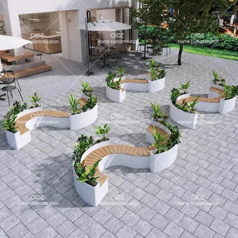 Outdoor Backrest Coffee Bar Stool Commercial Street Flower Box Seat Combination for Milk Tea Shop Leisure Sitting