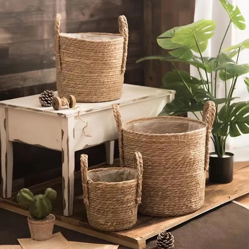 Natural Wicker Planter Basket  Flower Pot Home Garden Rattan Basket Straw Flower Basket 20/25/30CM