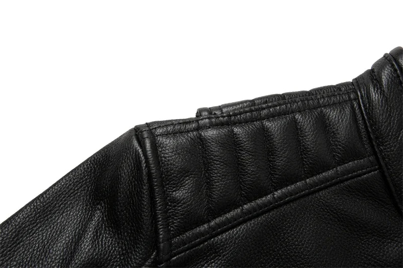 2023 New Motorcycle Causal Vintage Leather Coat Men Autumn Outfit Fashion Biker Pocket Design Top Layer Cow Leather Jacket