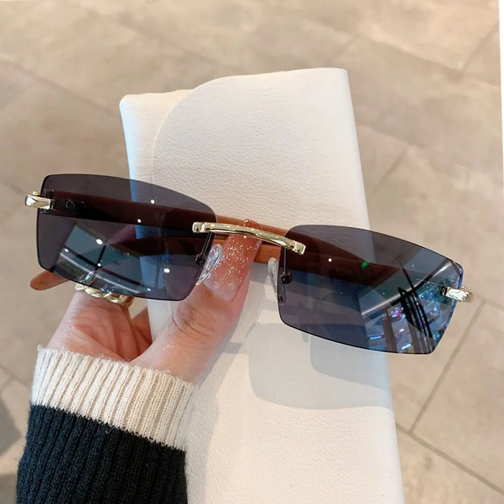 Unisex Luxury Rimless Square Sunglasses - Brand Designer Leopard Head Metal Shade Eyewear Travel Driving