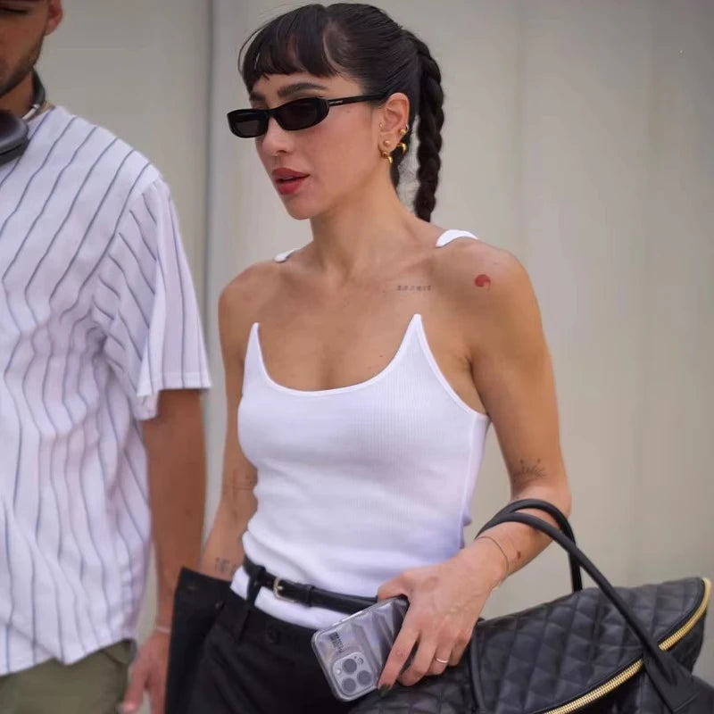Women Ribbed Invisible Strap Tank Top Camis Tee