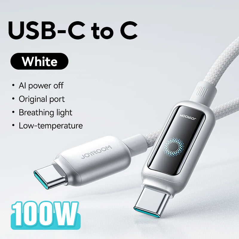 Joyroom 100W USB C Cable Automatic Power Off Fast Charge Type C Cable For iPhone 17 16 15 Pro Max  Xiaomi Sumsang S-A55