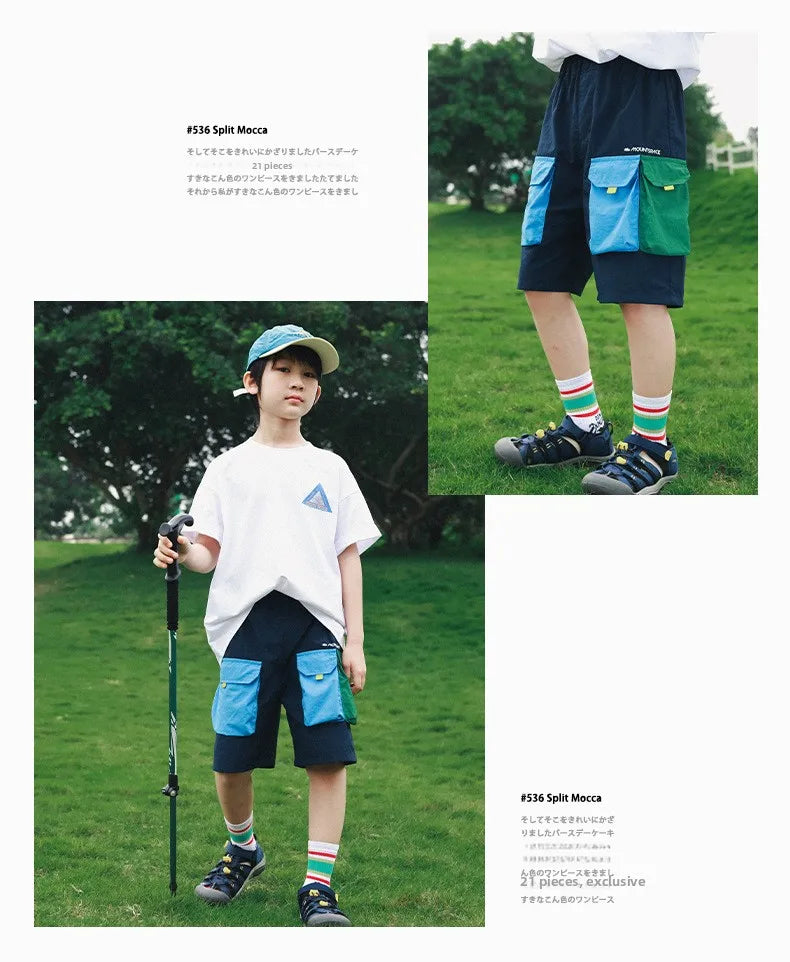 Quick Dry Children's Shorts Boys' Color Block Workwear Summer New Arrival Kids' Clothing Elastic Waist Straight Leg Pants