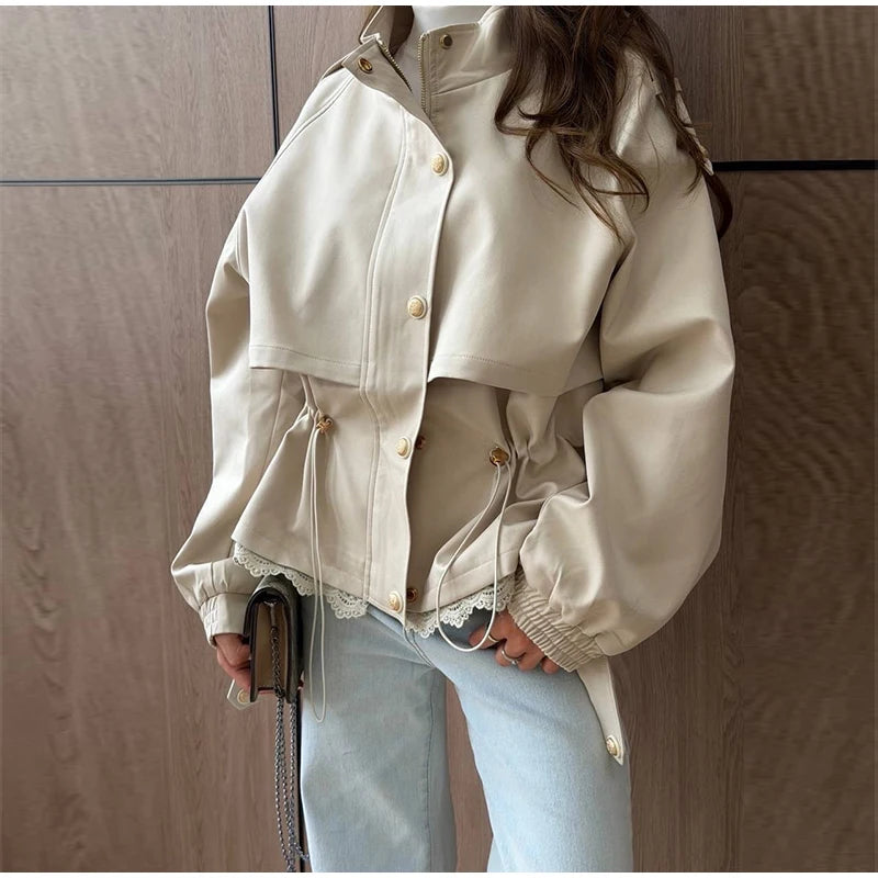 Lapel Women's Outerwear Waist Cinching Belted Jacket Drop Shoulder Cropped Cargo Trench Coat Meilaid Style Daily Fashion Wear