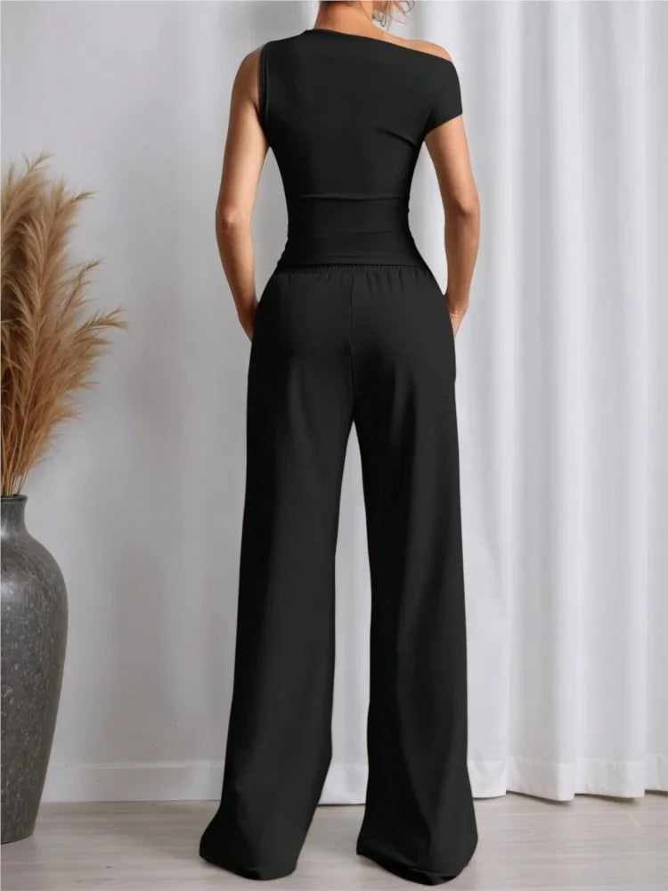 Sleeveless V-neck Vest Blazer Two-piece High-waisted Wide-leg Pants Suit 2026 Elegant Office Spring And Summer Suit Suit Female